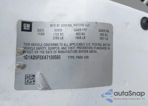 2010 Chevrolet Cobalt Lt из США, поврежденный, VIN 1G1AD5F5XA7139580